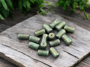 *16* 9x5mm Bronze Washed Turquoise Tube Beads