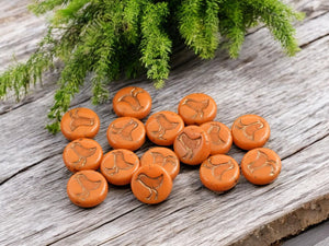 *15* 12mm Bronze Washed Opaque Orange Bird Coin Beads