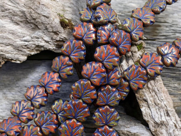 Picasso Beads - Czech Glass Beads - Maple Leaf Beads - Fall Beads - 13x11mm - 12pcs - (1603)