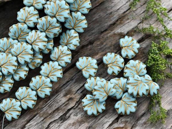 Czech Glass Beads - Maple Leaf Beads - Picasso Beads - Fall Beads - 13x11mm - 12pcs - (2949)