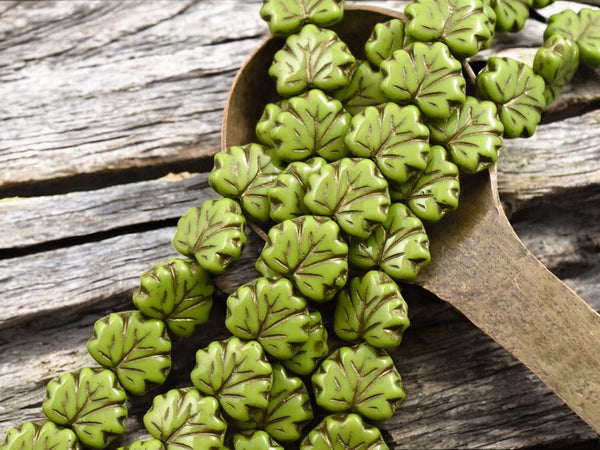 Czech Glass Beads - Maple Leaf Beads - Picasso Beads - Fall Beads - 13x11mm - 12pcs - (607)