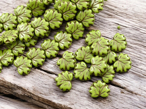 Czech Glass Beads - Maple Leaf Beads - Picasso Beads - Fall Beads - 13x11mm - 12pcs - (607)