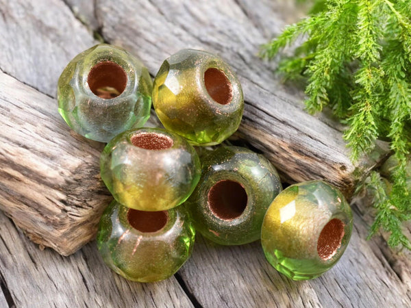 *15* 7x12mm Copper Lined Olivine Fire Polished Large Hole Rondelle Beads