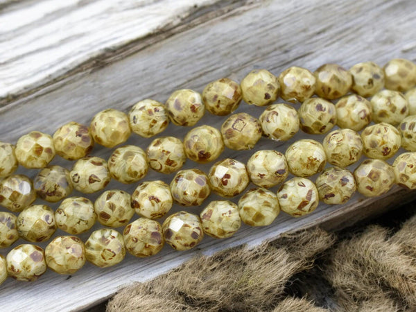 *16* 8mm Beige Opaline Picasso Fire Polished Round Beads