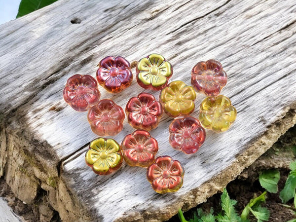 Floral Beads - Czech Glass Beads - Bright Flower Beads - 10mm - 12pcs - (1836)