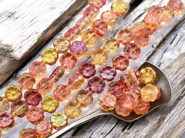 Floral Beads - Czech Glass Beads - Bright Flower Beads - 10mm - 12pcs - (1836)