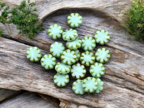 Czech Flower Beads - Czech Glass Beads - Daisy Flower Beads - Turquoise Picasso - 9mm - 20pcs - (1187)