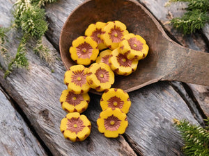 *12* 12mm Copper Washed Opaque Marigold Hawaiian Flower Beads