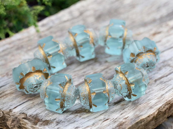 *8* 13x15mm Gold Washed Aquamarine Faceted Crown Beads