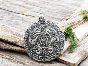 Antique Silver Boho Medallion Pendant 71x59mm