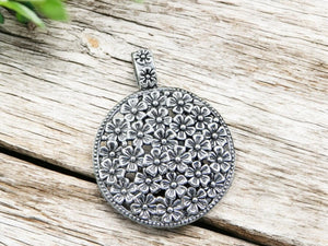 59x45mm Antique Silver Floral Medallion Pendant