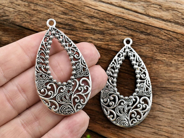 *2* 52x30mm Antique Silver Earring Drops