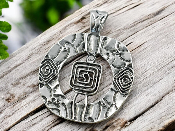 71x56mm Antique Silver Boho Pendant