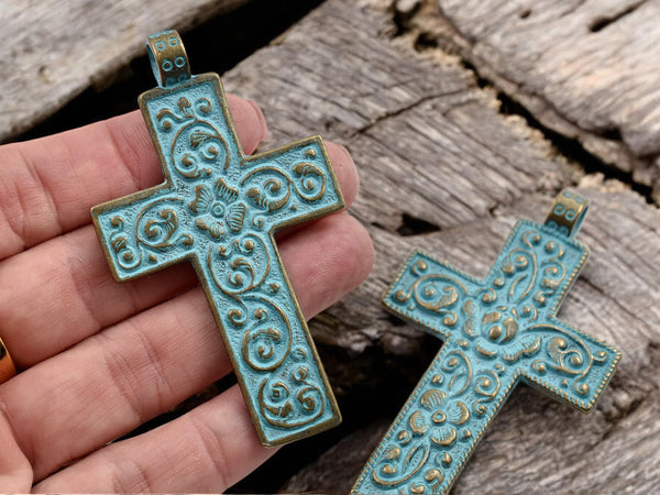 Cross Pendant - Religious Pendant - Metal Pendant - Patina Pendant - 76x44mm - 2pcs - (A138)