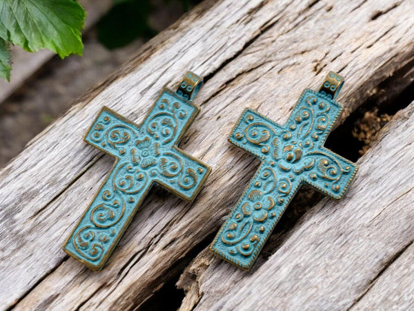 Cross Pendant - Religious Pendant - Metal Pendant - Patina Pendant - 76x44mm - 2pcs - (A138)