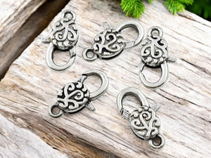 Lobster Clasp - Silver Clasp - Lobster Claw - Antique Silver Clasp - 30x16mm - 5pcs - (A474)