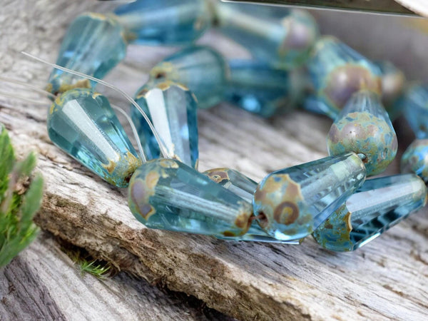 *8* 8x15mm Aquamarine Picasso Faceted Drop Beads