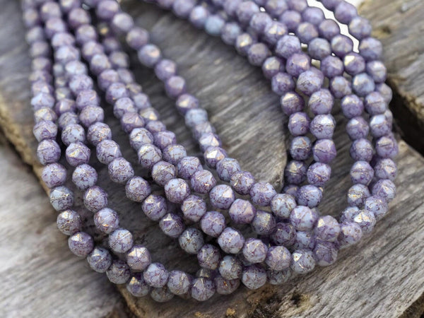 *50* 4mm Purple Washed Periwinkle Blue English Cut Round Beads