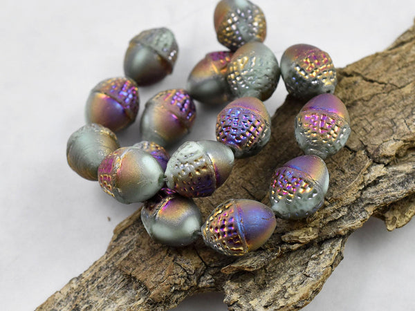 Czech Glass Beads - Acorn Beads - Fall Beads - Picasso Beads - Beads for Jewelry - 10x12mm - 8pcs - (2872)