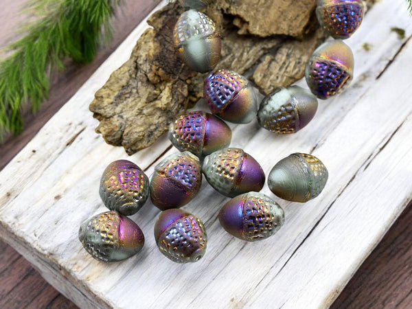 Czech Glass Beads - Acorn Beads - Fall Beads - Picasso Beads - Beads for Jewelry - 10x12mm - 8pcs - (2872)