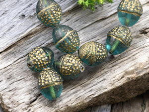 *8* 10x12mm Gold Washed Teal Acorn Oval Beads