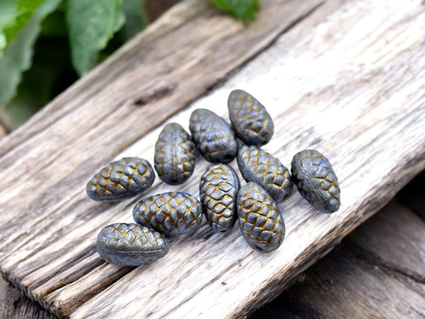 Czech Glass Beads - Pine Cone Beads - New Czech Beads - Fall Beads - 13x8mm- 10pcs - (1524)