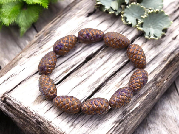 Picasso Beads - Czech Glass Beads - Pine Cone Beads - New Czech Beads - Fall Beads - 13x8mm- 10pcs - (1378)