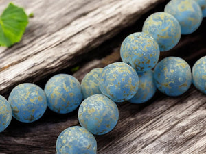 *10* 12mm Matte Capri Blue Travertine (Heavy) Round Druk Beads