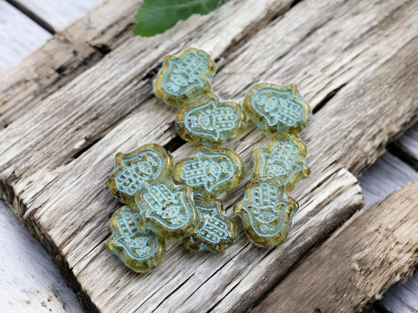 Picasso Beads - Czech Glass Beads - Hamsa Beads - Hamsa Hand - Hand Beads - 10pcs - 15x10mm - (775)