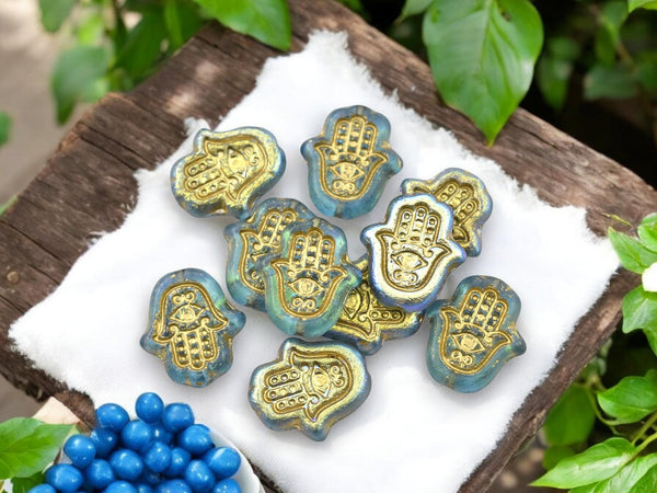 Czech Glass Beads - Hamsa Beads - Hamsa Hand - Hand Beads - 10pcs - 15x10mm - (5496)