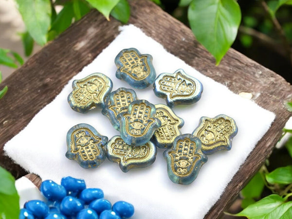 Czech Glass Beads - Hamsa Beads - Hamsa Hand - Hand Beads - 10pcs - 15x10mm - (5496)