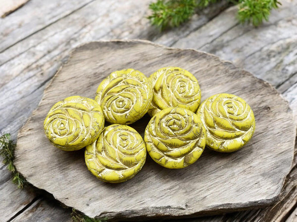 Czech Glass Beads - Yellow Flower Beads - Floral Beads - Picasso Beads - 6pcs - 18mm - (4675)