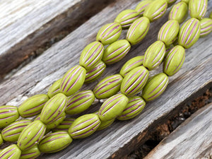 *20* 14x8mm Metallic Pink Washed Opaque Chartreuse Oval Melon Beads