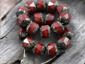 *10* 10mm Red Opaline Picasso Center Cut Cruller Beads