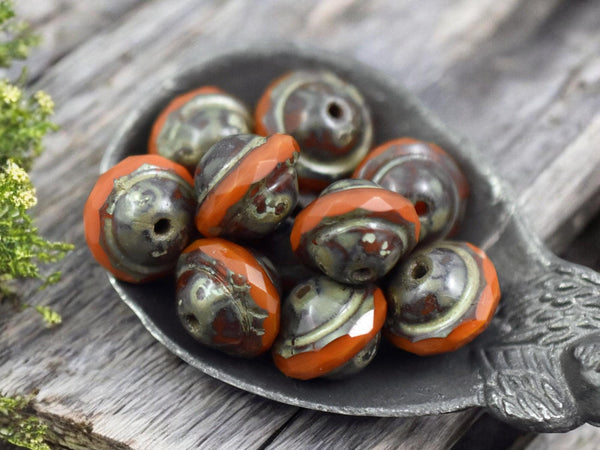 *10* 8x10mm Orange Opaline Picasso Saturn Beads