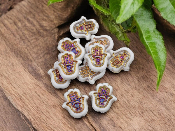 Czech Glass Beads - Hamsa Beads - Hamsa Hand - Hand Beads - 10pcs - 15x10mm - (2063)