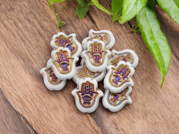 Czech Glass Beads - Hamsa Beads - Hamsa Hand - Hand Beads - 10pcs - 15x10mm - (2063)