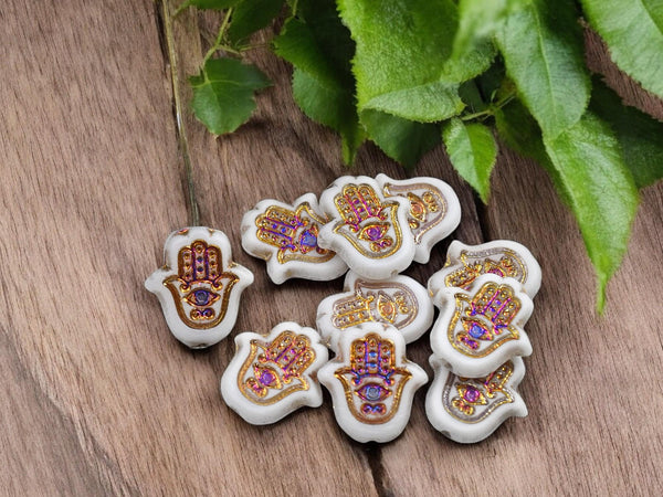 Czech Glass Beads - Hamsa Beads - Hamsa Hand - Hand Beads - 10pcs - 15x10mm - (2063)