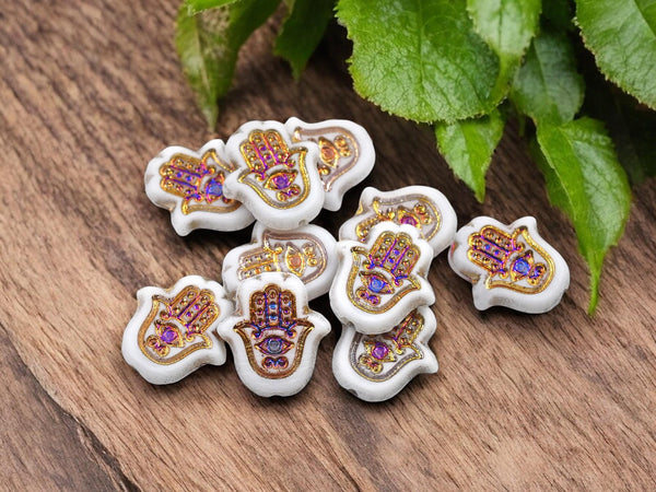 Czech Glass Beads - Hamsa Beads - Hamsa Hand - Hand Beads - 10pcs - 15x10mm - (2063)