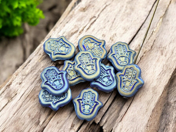 Czech Glass Beads - Hamsa Beads - Hamsa Hand - Hand Beads - 10pcs - 15x10mm - (3649)