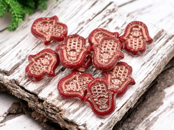 Czech Glass Beads - Picasso Beads - Hamsa Beads - Hamsa Hand - Hand Beads - 10pcs - 15x10mm - (2705)