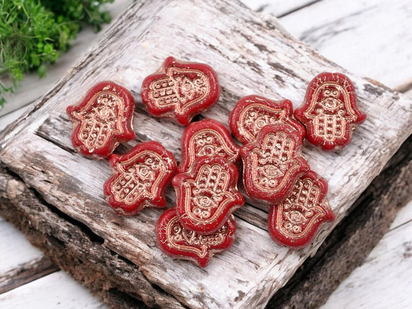 Czech Glass Beads - Picasso Beads - Hamsa Beads - Hamsa Hand - Hand Beads - 10pcs - 15x10mm - (2705)