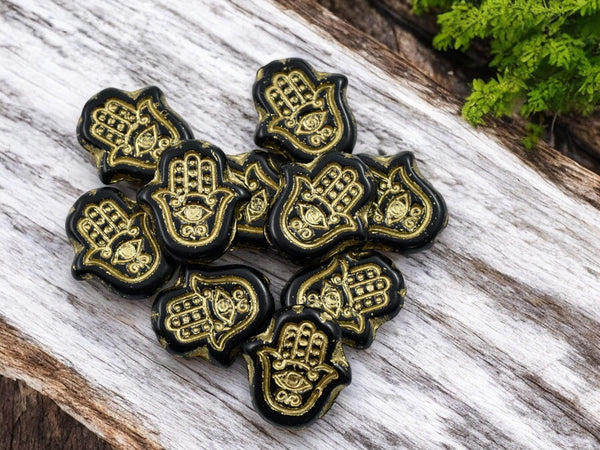 Czech Glass Beads - Picasso Beads - Hamsa Beads - Hamsa Hand - Hand Beads - 10pcs - 15x10mm - (3342)