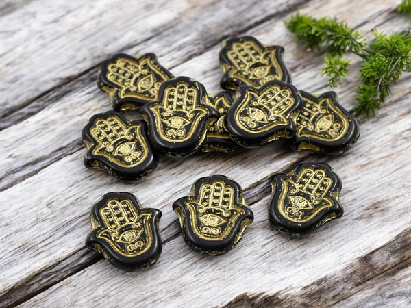 Czech Glass Beads - Picasso Beads - Hamsa Beads - Hamsa Hand - Hand Beads - 10pcs - 15x10mm - (3342)