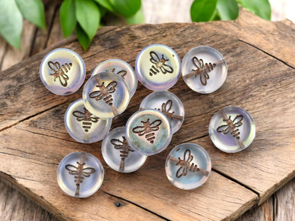 Bee Beads - Czech Glass Beads - Bumble Bee - Czech Glass Bee Coin - Picasso Beads - 12mm - 12pcs - (1276)