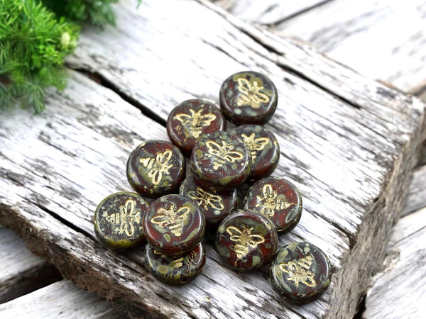 Picasso Beads - Bee Beads - Czech Glass Beads - Bumble Bee - Czech Glass Bee Coin - 12mm - 12pcs - (1893)