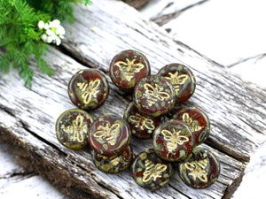 Picasso Beads - Bee Beads - Czech Glass Beads - Bumble Bee - Czech Glass Bee Coin - 12mm - 12pcs - (1893)