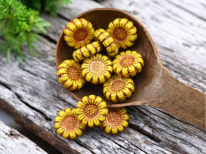 Sunflower Beads - Czech Glass Beads - Flower Beads - Picasso Beads - Coin Beads - 13mm - 12pcs - (1635)