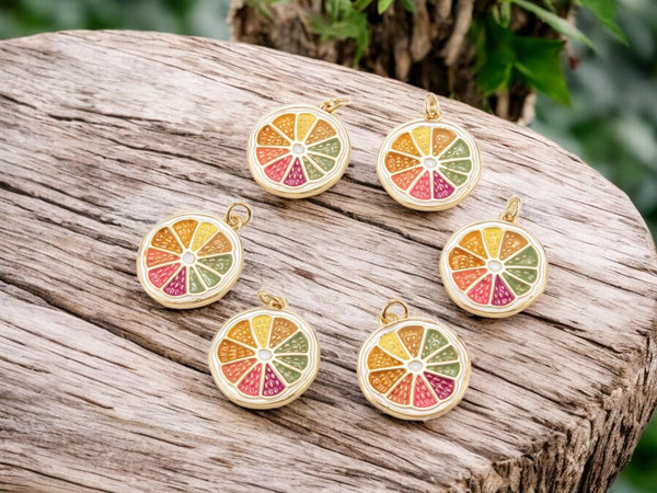 Gold Charms - Enamel Charms - Metal Charms - Fruit Charms - Colorful Charms - 5pcs - 18x16mm - (554)