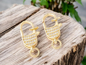 Pave Lobster Clasp - Rhinestone Clasp - Lobster Claw - Metal Clasps - Gold Clasps - 1pc - 21x12mm - (B786)